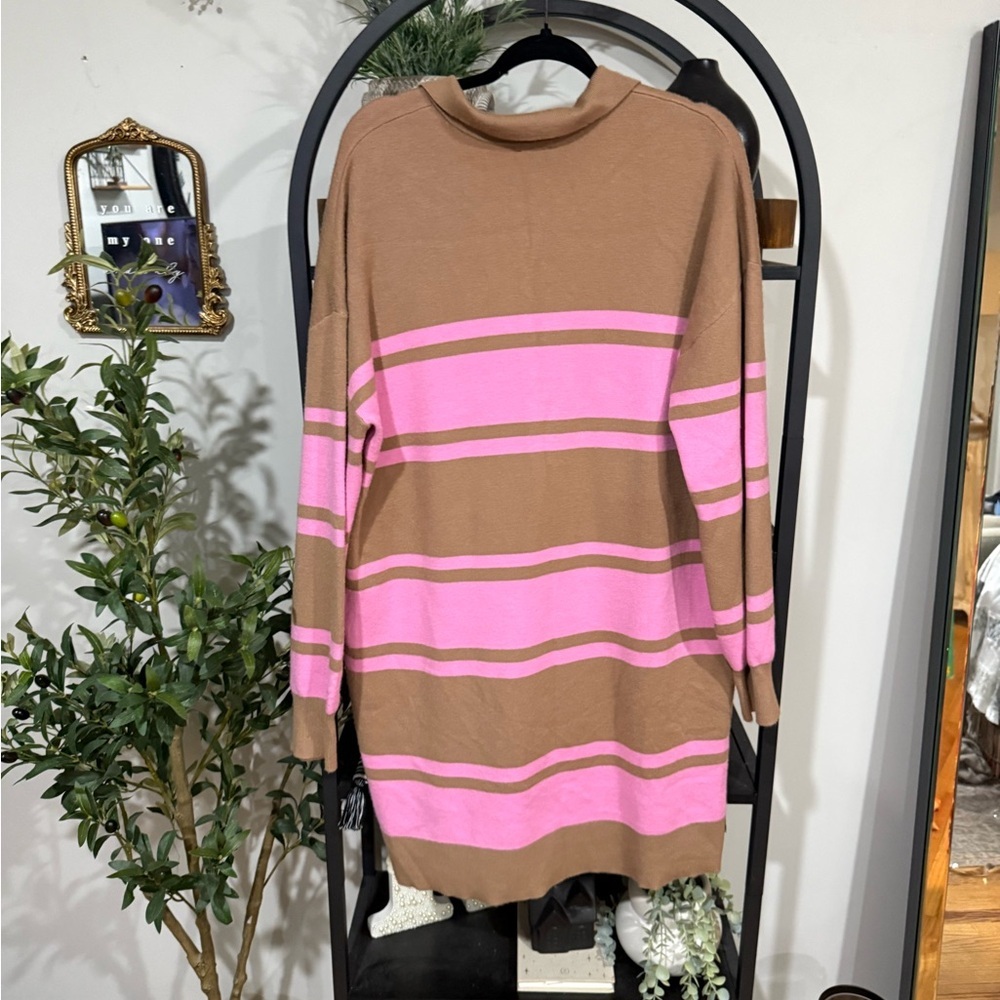 Maeve Striped Sweater Dress / Tunic – Pink & Brown size large - Picture 7 of 8